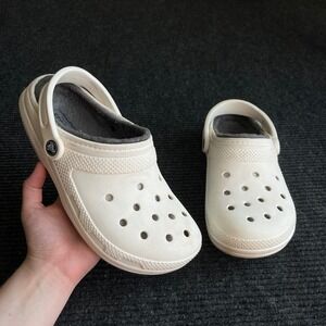 Crocs Classic Lined Clogs White Cream Grey Mens 6 Womens 8 Fuzzy Slip On Shoes